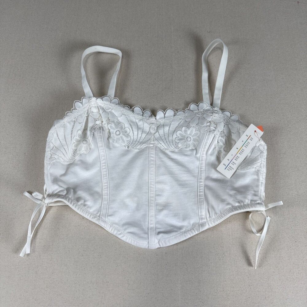 Colsie White Lace Corset Bralette Top Size Large V-Wire Bustier Crop Cami NWT